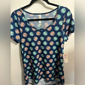 LuLaRoe sz S Classic T-shirt High-Low Blue Pattern New NWT